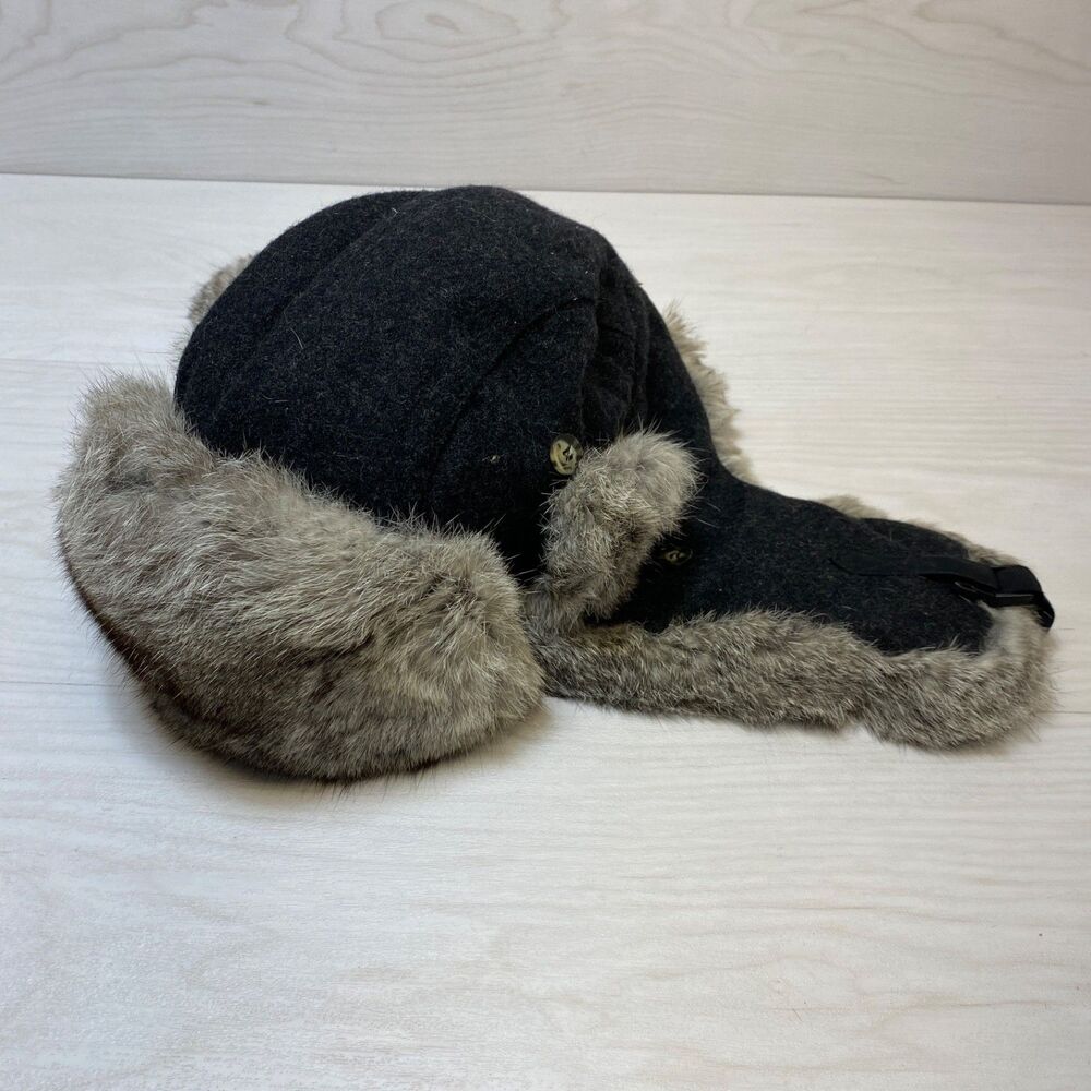 Mad Bomber Trapper Hat Genuine Rabbit Fur Gray Bomber Trapper Aviator Cap Small